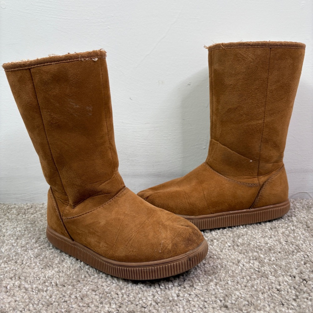 Kids Brown Faux Suede Winter‎ Tall Boots Side Zipper Closure Size 1 Cute & Comfy